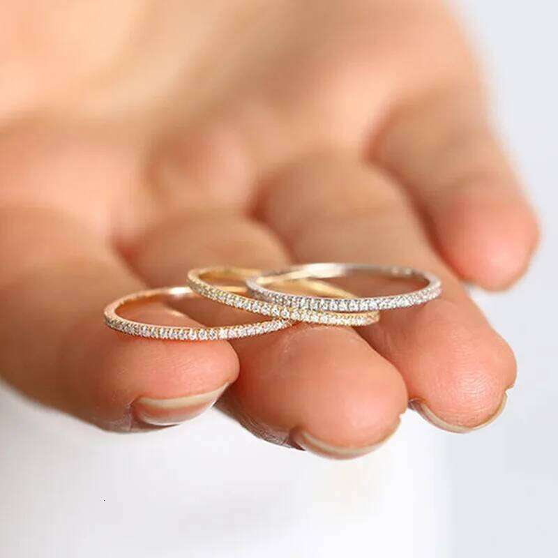New Delicate Micro Pave Zircon Rings For Women Chic Crystal Daily Dating Women's Stackable Tiny Ring Fashion Jewelry Gifts H260312