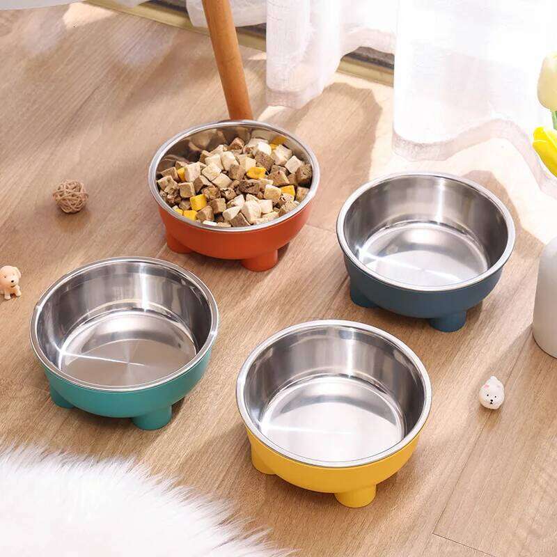 1PC Four-Legged Solid Color Stainless Steel Pet Dog Cat Bowl For Indoor And Outdoor Use 26Y0312