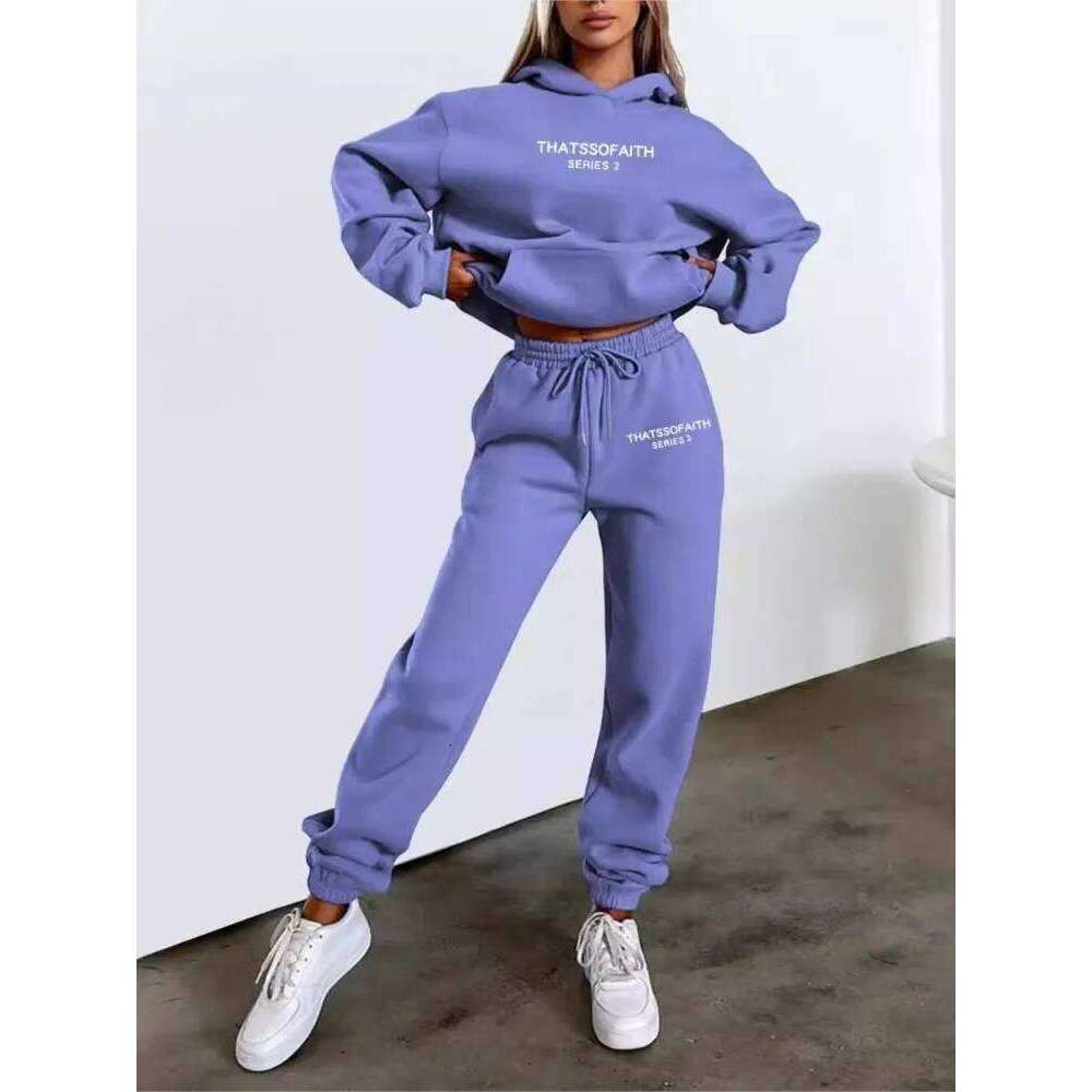 Fashion letter Printed Women Hoodie set Street Hip Hop Casual Female 2pcs Clothing Plush Sweatshirt C260312