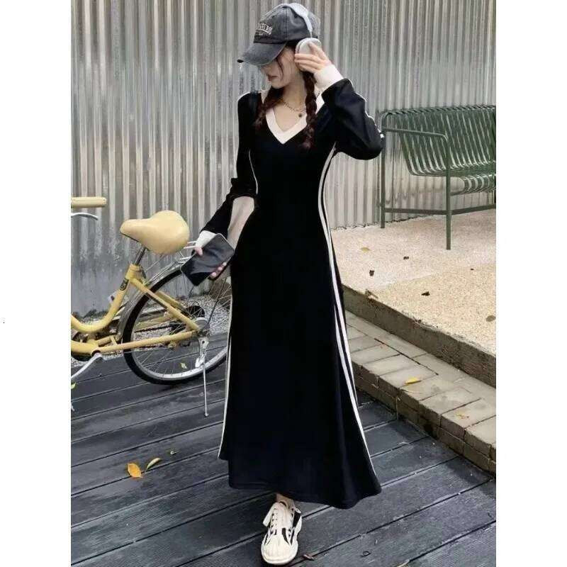 Slim Long Sleeve Dresses Office Womens Clothing Spring Korean Black Casual Fashion Elegant Dress C260312
