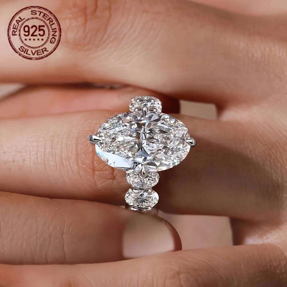 Fashion Luxury 925 Silver Oval 8.5ct Diamond Zircon Wedding Bridal Ring For Women Hidden Halo Wide Band Jewelry Celebrity Style H260312
