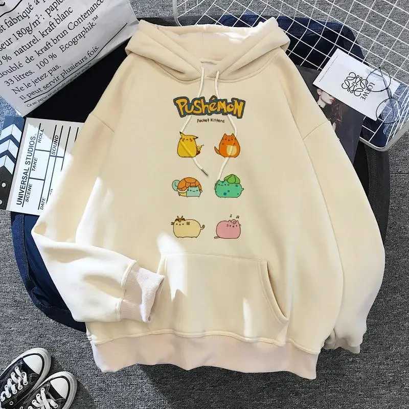 Womens cat hooded sweatshirt 2024 cartoon costume Korean Harajuku Kawai style oversized M260312