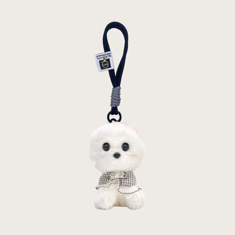 Cute plush Pomeranian puppy backpack charm, small toy bag pendant, cartoon pet dog keychain
