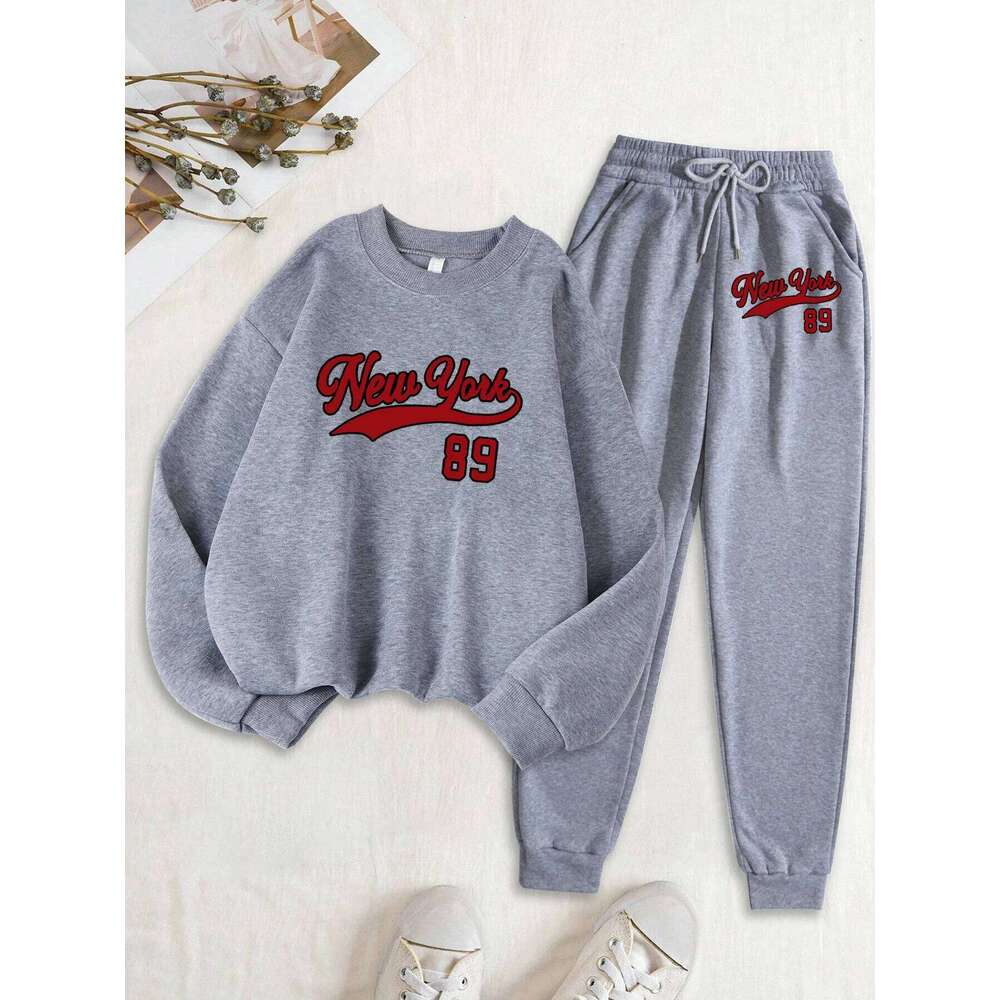 New York Number 89 Printed Sweatshirts Set Women Soft Autumn Tracksuit Suits Fleece Drawstring Sweatpants Jogging Sports Clothes C260312