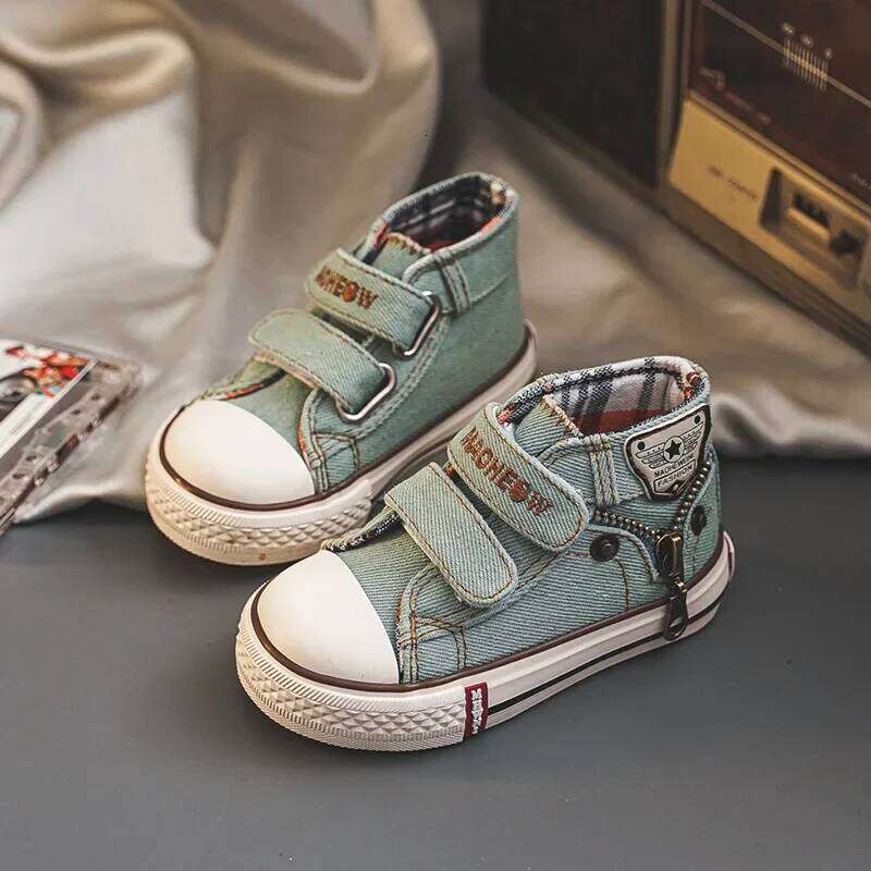 Children High Top Board Kids Canvas Side Zipper Comfort on Baby Soft Sole Non Slip Breathable Toddler Shoes H260312