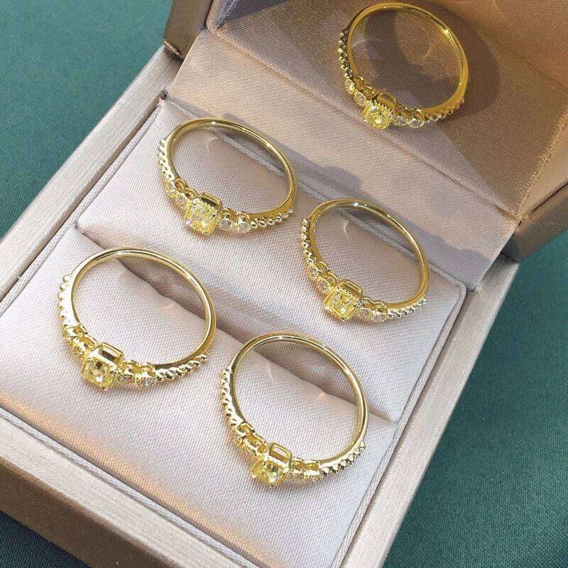 Huitan Geometric Yellow Cubic Zirconia Women Rings Gorgeous Wedding Accessories Anniversary Party Temperament Female Jewelry H260312