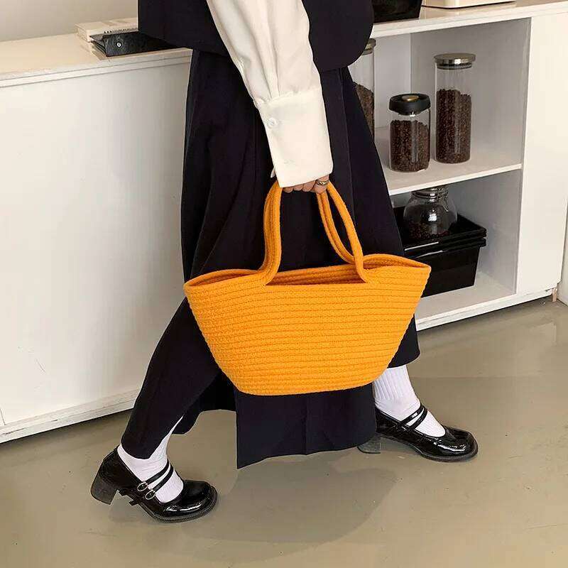 New Summer Straw Shoulder For Women Handmade Cotton Rope Beach Raffia Rattan Woven Handbags Vacation Shopping Bags WONST