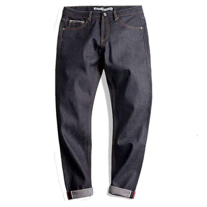 Maden Retro 14.5oz Selvedge Raw Denim for Men's with YKK Zipper Fly Embroidery Straight Jeans Classic Solid Color Trousers 26Y0312