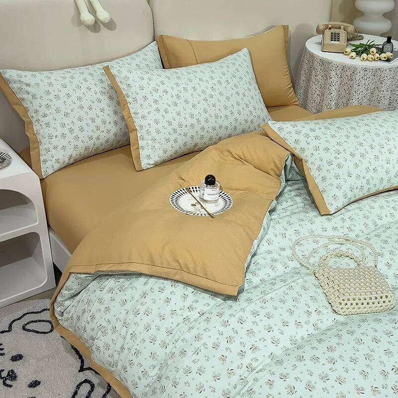 Class A Water-washed Cotton Bedding Four-piece Set Retro Style Double Large Quilt Cover Bed Sheet 2 Pieces Pillowcases H260312