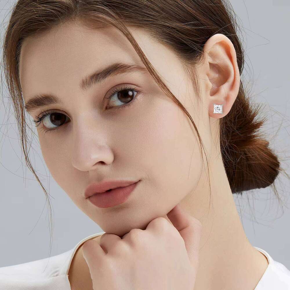 Moissanite Princess 14k White Gold Cinnabar Sterling Sier Unisex Jewelry VVS1 Lab-Created Earrings Studs