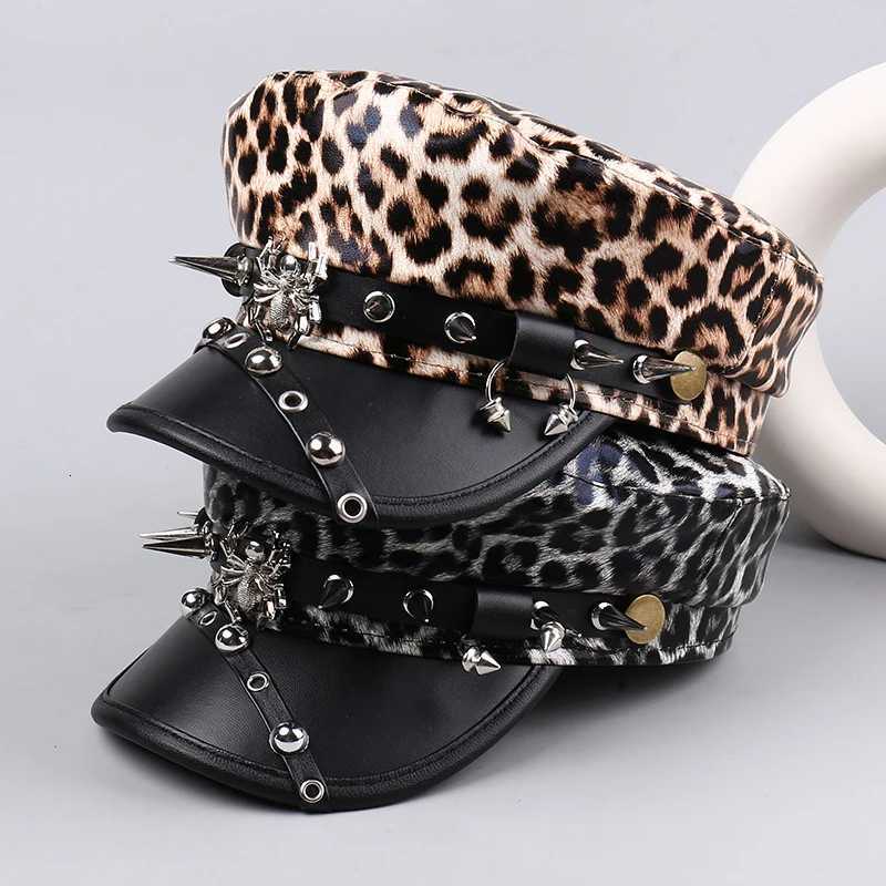 Unisex Visors New Trendy Hip-hop Punk Style Flat Top Visors Fashionable Personalized Cool Y2K Leather Rivet Leopard Print Caps H260312 - view 3