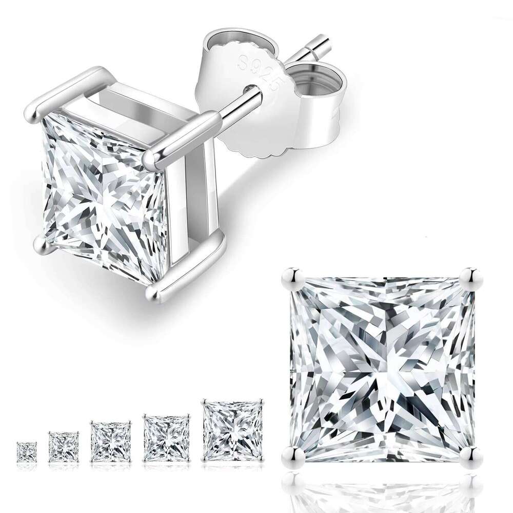 Moissanite Princess 14k White Gold Cinnabar Sterling Sier Unisex Jewelry VVS1 Lab-Created Earrings Studs