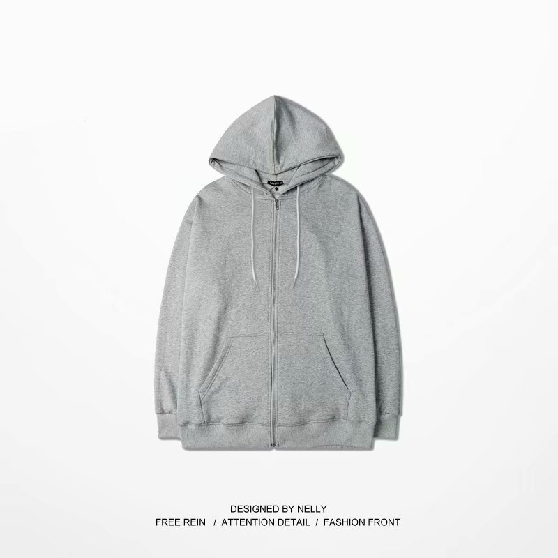 Spring And Autumn Solid Color Hong Kong Style Hooded Zip-up Sweatshirt For Female Students Trendy Loose Casual Designer Hoodie Couple's Sports Ja