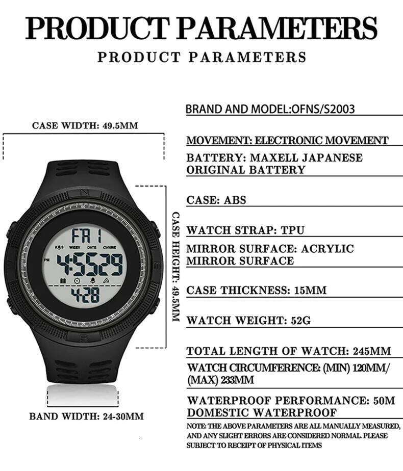 OFNS 2003 Fashion Military Watches 50M Waterproof Sports Watch For Male LED Electronic Digital Wristwatches Relogio Masculino