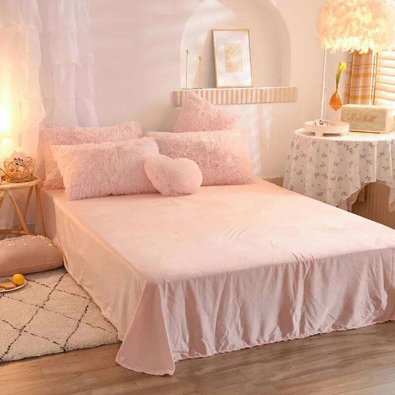 Winter Warm Long Plush Pink Bedding Queen Mink Velvet Double Duvet Cover Set with Fitted Sheet Warmth Quilt Covers H260312