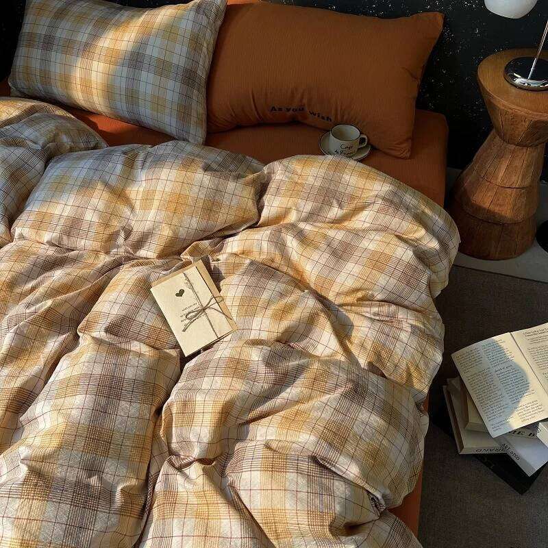 High Quality Beauty Bedding Plaid Duvet Cover Bed Sheet Set With Pillowcases Adult Dormitory Queen Size Winter Home Decor H260312