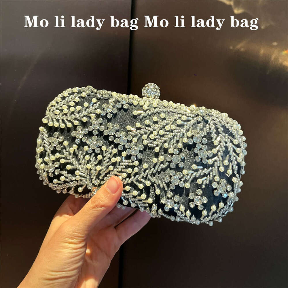 Moli Diamond-Studded Evening Dress Matching Black Clutch Women Pearl Rhinestone Handbag Socialite Cheongsam Bag
