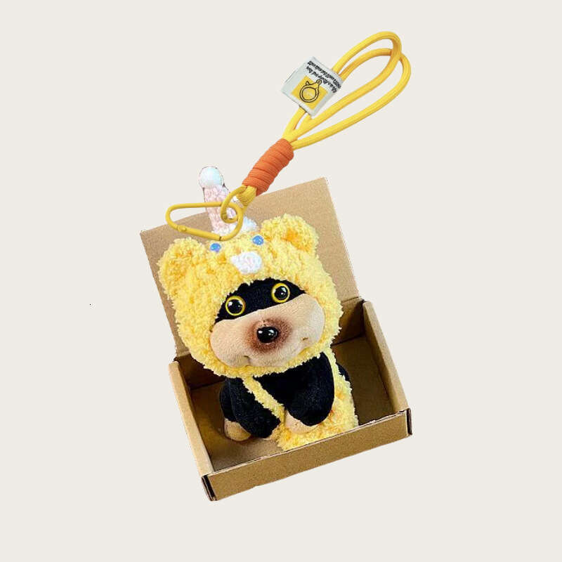Bee puppy plush toy small pendant for girls, cute dog doll keychain, backpack decoration, original gift