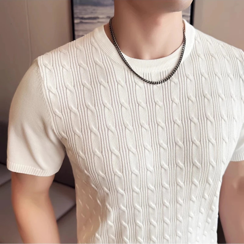 Summer Breathable T-Shirts for Men Korean Clothing O-Neck Short Sleeve Knitted Mens T Shirt Fashion Hollow Tops Tees 4XL 260311