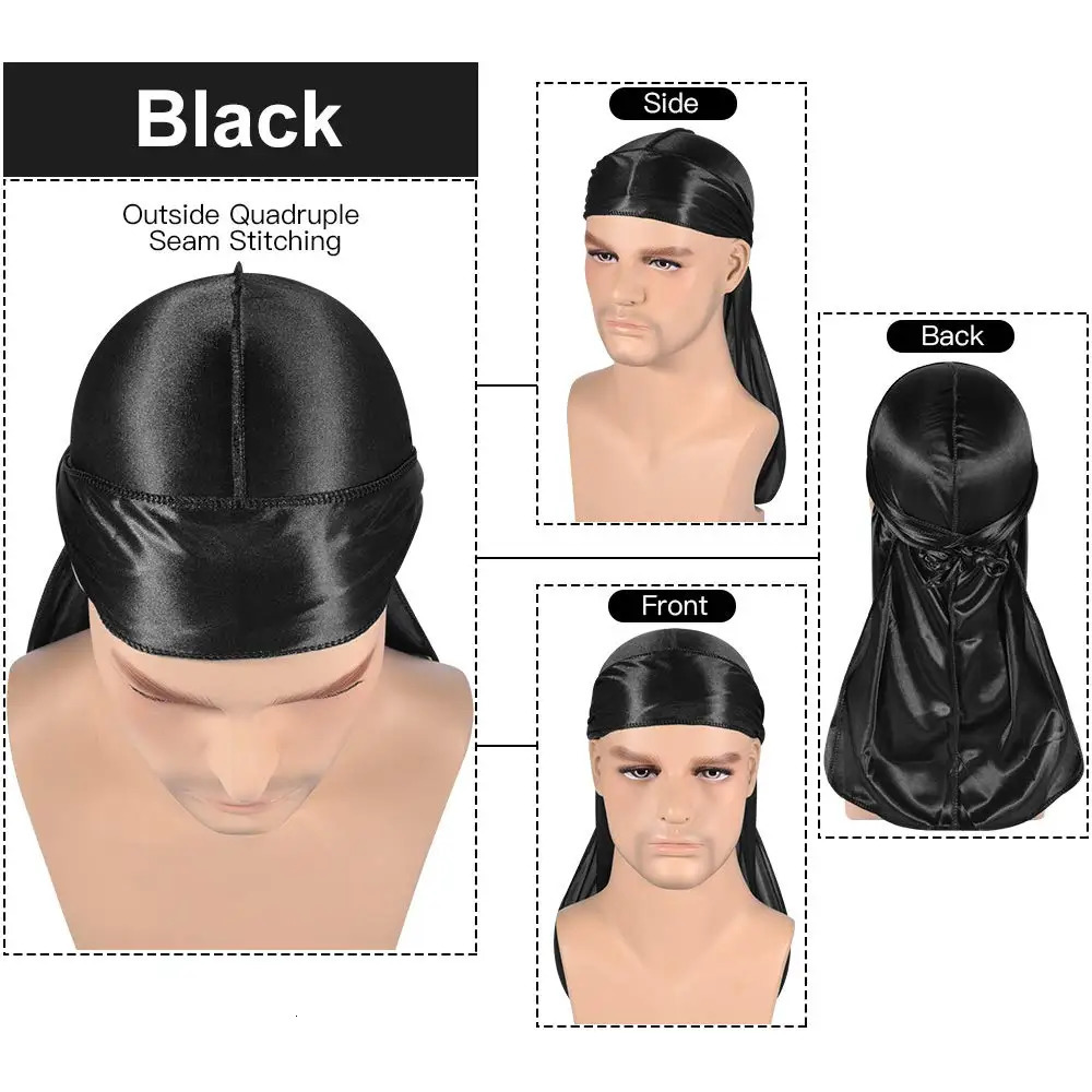 3 Pcs Silky Durag Headwraps Durag for Men Women With Free Waves Cap Durags Pack with Long Tail and Wide Straps Bandanas 260304