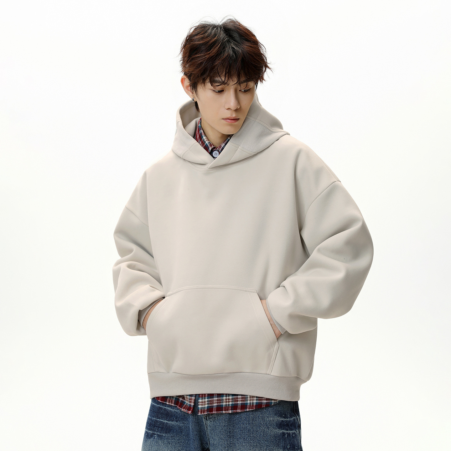 380g Heavyweight Designer Hoodie Basic Patchwork Hoodie Autumn Short Boxy Trendy Loose Solid Color Style Hoodie