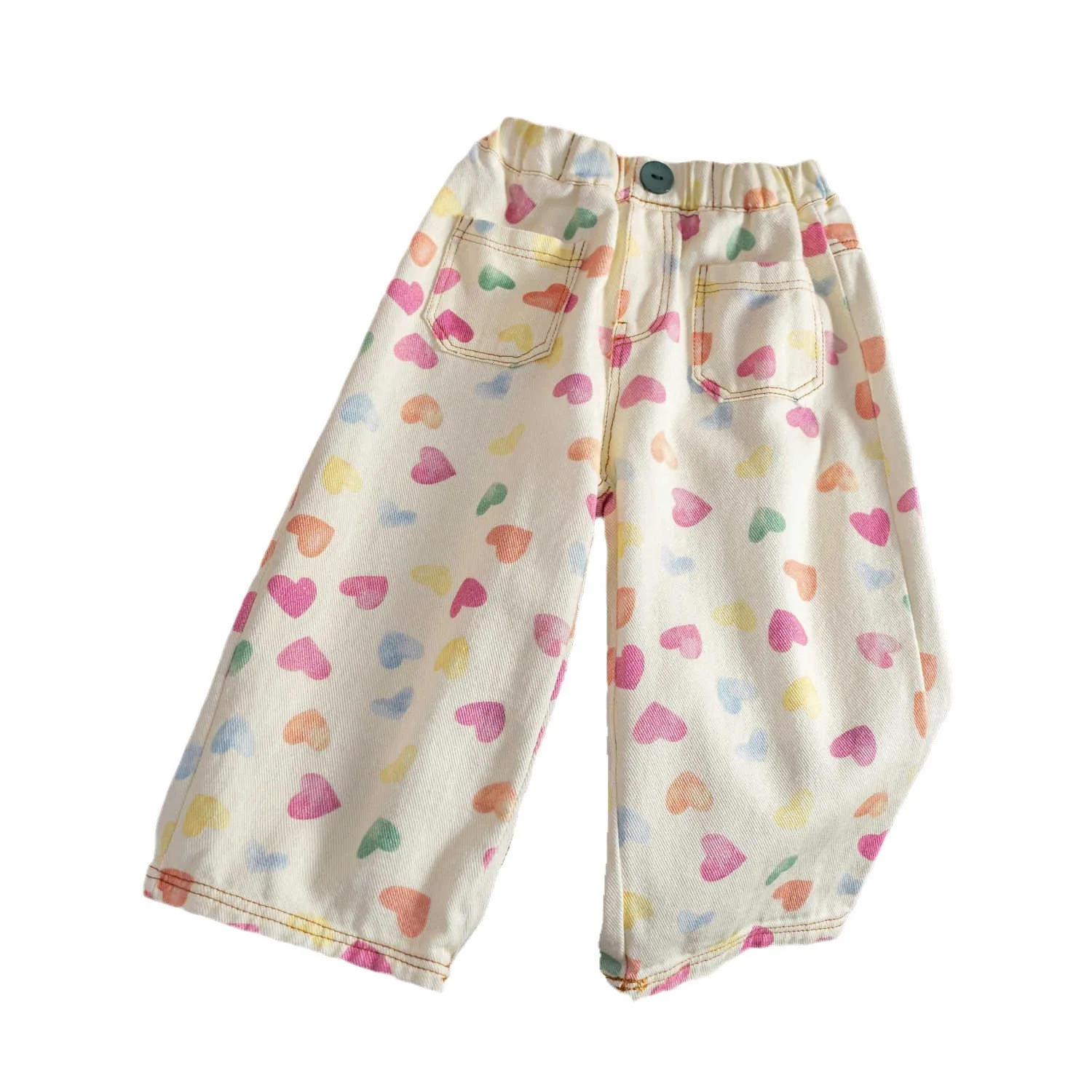 Spring Autumn Kids Pants coloful heart printed children straight jeans Girls loose denim Trousers 260311