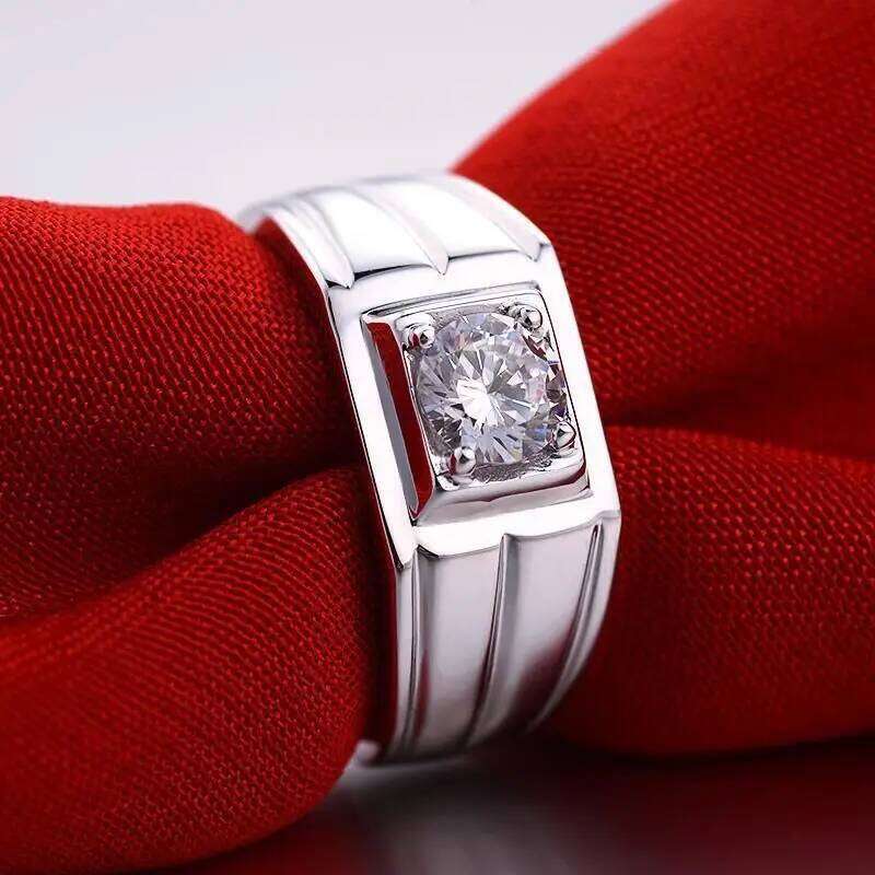 Classic Men's Sterling Silver Diamond Ring,Minimalist Timeless Wedding Engagement Jewelry for Men,Silver 925 Adjustable Ring H260312