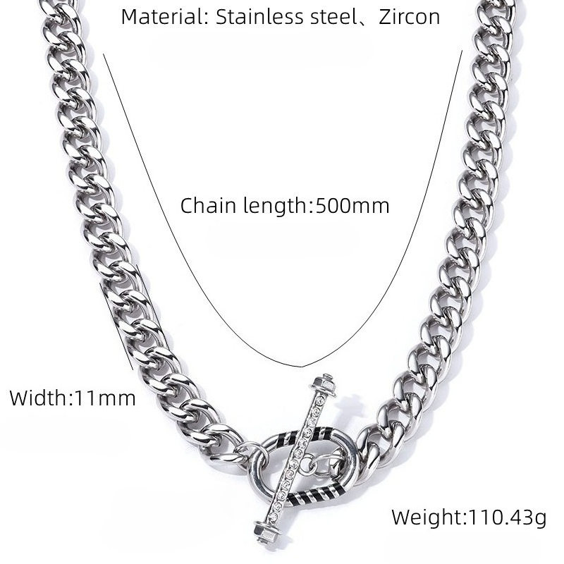 Simple Silver Circular Cuban Chain Necklace With Ot Buckle Multifunctional Daily And Exquisite Fashion Gift