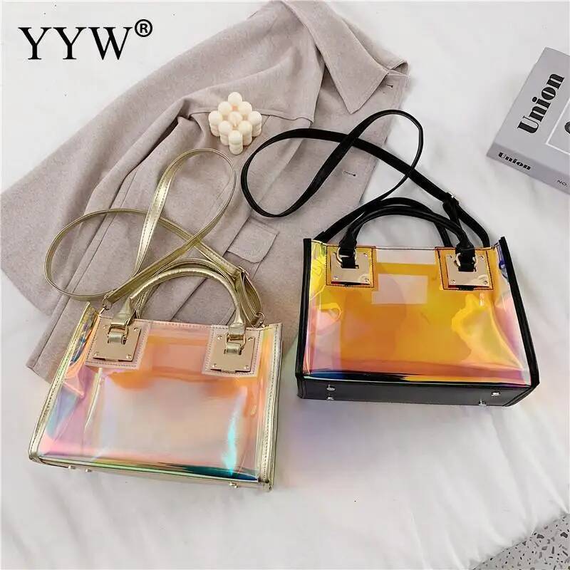 Holographic Transparent Jelly High Quality PVC Women'S Designer Handbag Big Capacity Chain Shoulder Messenger Bags Clear Bag