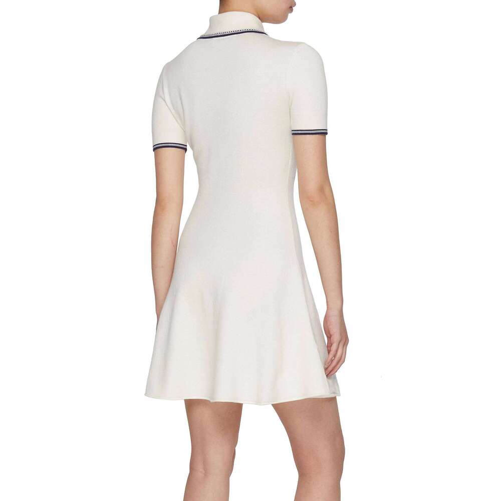 SP Luxury Brand Design Women Knitted Dress Slim A-line Lapel Casual Dresses Elegant Short Sleeve Mini Self Ladies Clothes C260312