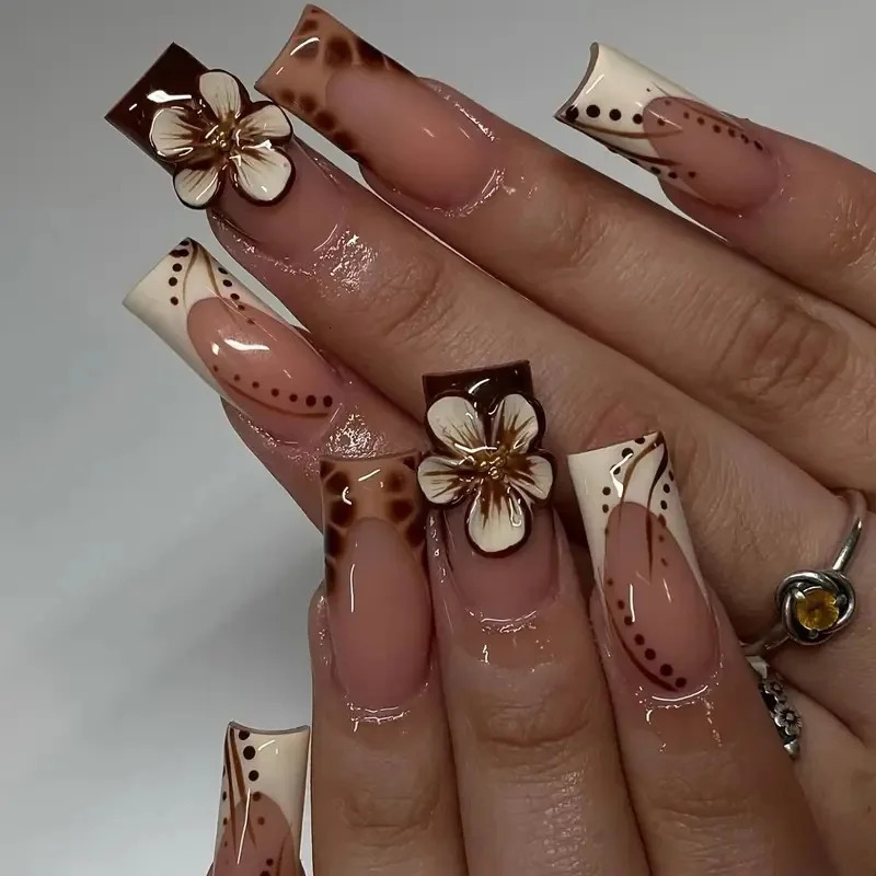 10pcs Blush Pink Press On Nails Handmade 3D Flower False Nail Art Presson Reusable French Style Glossy Almond Fake Nail Tips Art 260307