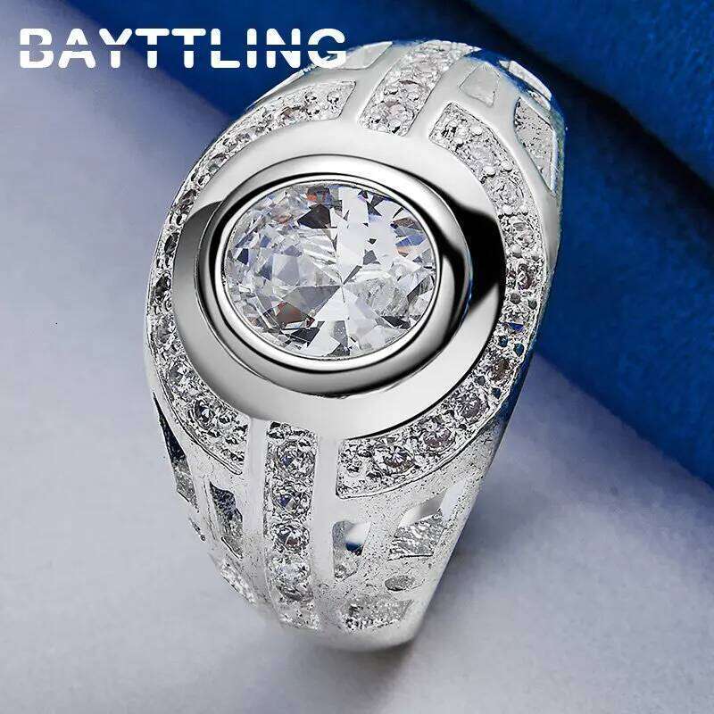 Fashion 925 Sterling Silver 6/7/8/9/10# Round Large Zircon Ring For Men Women Engagement Gifts Jewelry Accessories H260312