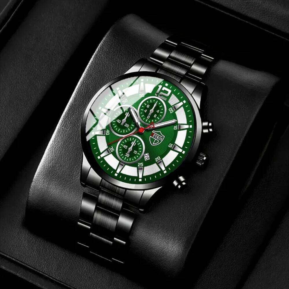 2Pcs/set Business Casual Round Quartz Alloy Strap Case Suitable for festivals or daily wear Men's Fashion Watch Set