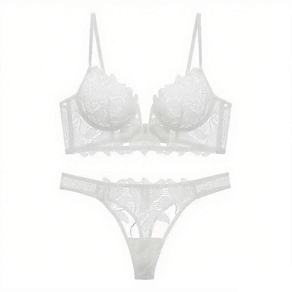 Women Luxury Floral Lace Bra and Panty Set Elegant White Lingerie for Wedding, Bridal Shower, or Romantic Nights