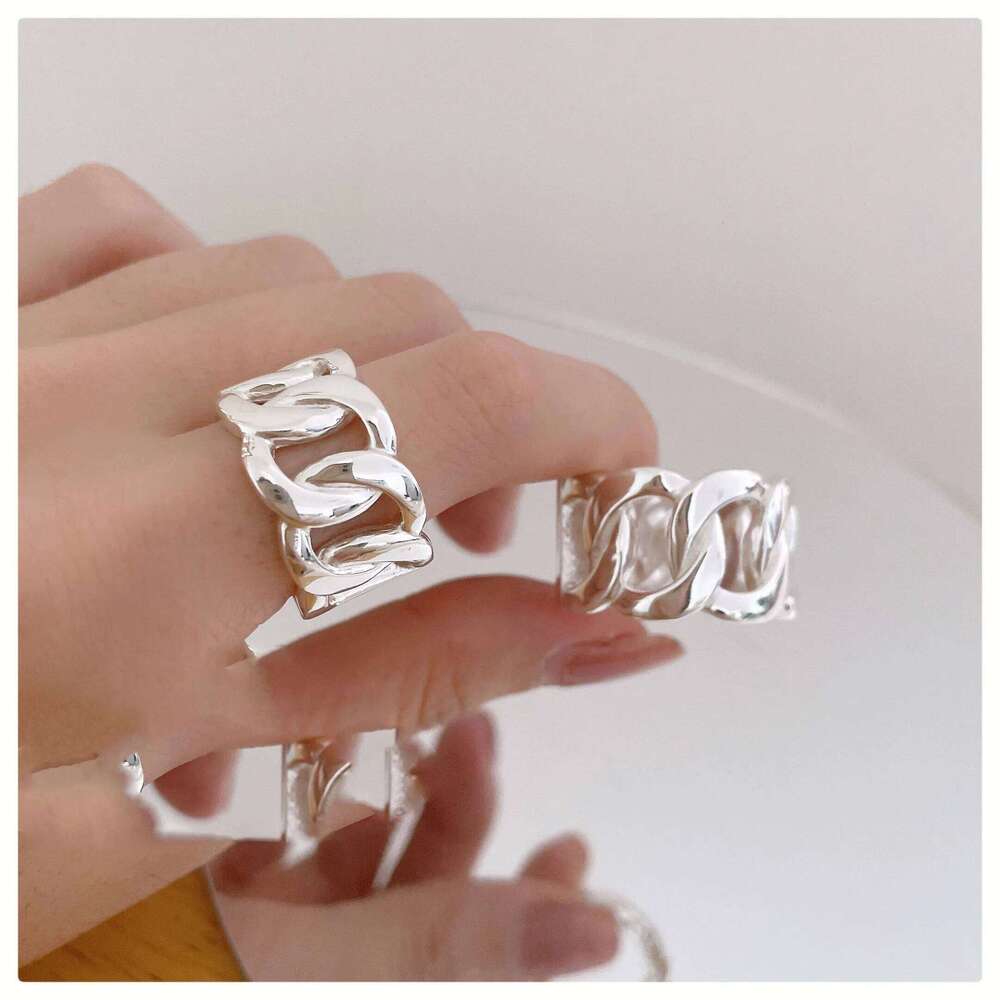 925 Sterling Silver Rings Women Geometric Fine Jewelry Finger Adjustable Simple Chain Hollow Ring For Party Birthday Gift H260312