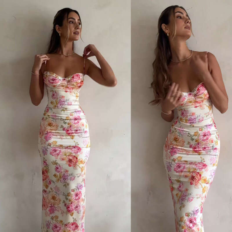 European and American Style Women's Summer New Fashion Printed Slim Sexy Backless Strap Dress C260312