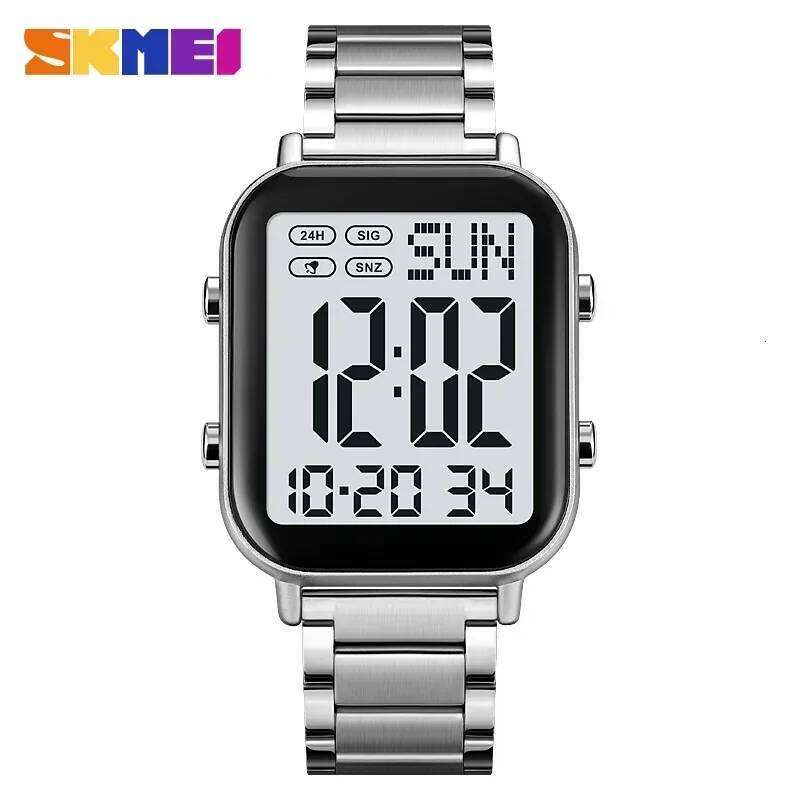 SKMEI 2259 Luxury EL Display Stainless Steel Digital Watch for Men Waterproof Sport Electronic Mens Wristwatch 1859 Reloj Hombre
