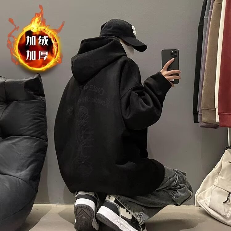Multi-color Suede Fleece-lined Hooded Sweatshirt For Men Spring And Autumn Heavy-duty Stylish Couple's Designer Hoodie Loose Oversized Trendy Jac