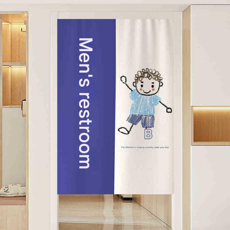 YL-38349 Toilet Partition Curtain with Lace Trim, Plain Color Patchwork Skirt Hem, Cotton Linen Waterproof Ruffle Edge Linen