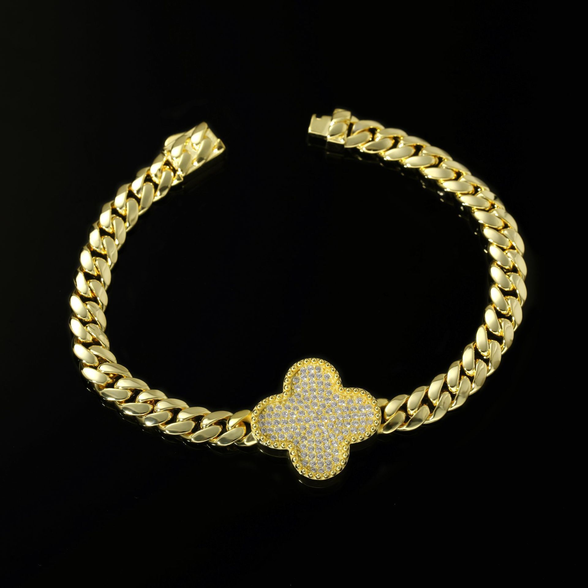 Bracelet Spring Buckle Four-Leaf Clover Zircon Bracelet Tennis Chain Men's High-End Versatile Bracelet Jewelry