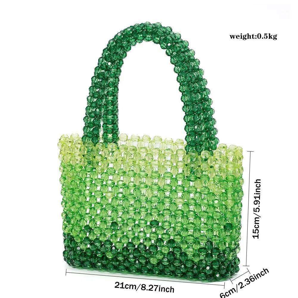 Women Woven Handbag Exquisite Design Hollow-Out Acrylic Beaded Bag Female Handmade Small Handbag WONST