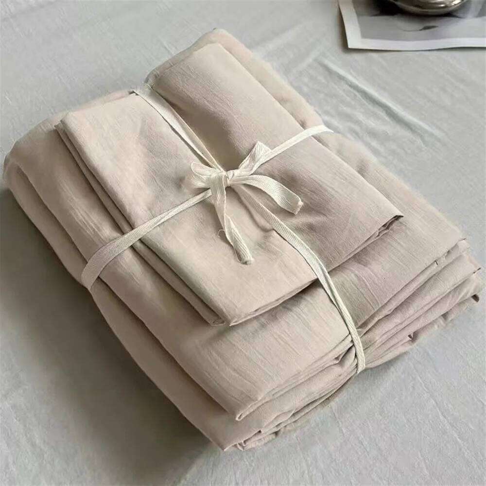 French Girls Pure Soft Washed Cotton Sheet Quilt Cover Pillowcase Bed Linens Handmade Embroidery Bedding Set H260312