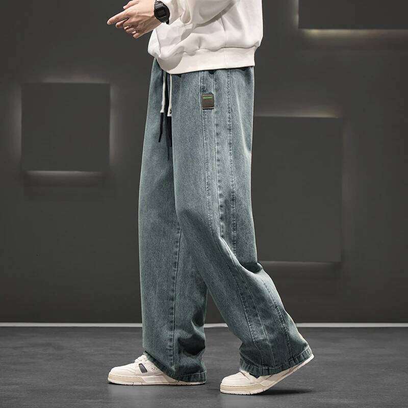 Autumn New Wide Leg Washing Jean Men Trousers Neutral Solid Color Loose Casual Straight Outdoor Fashion Pants Big Size 8xl 26Y0312