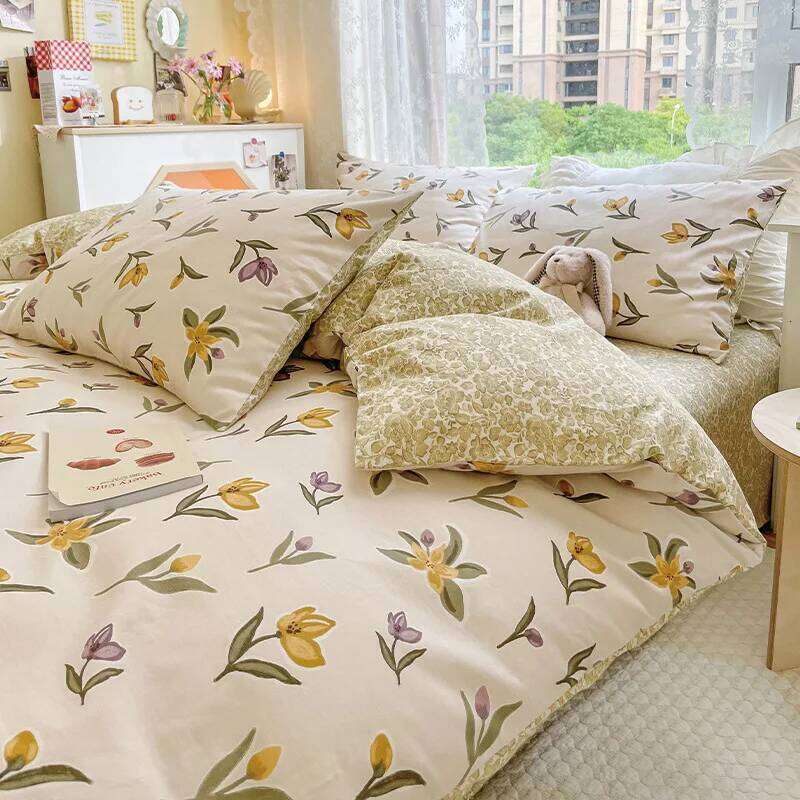 Double Bed Bedding Four-piece Set Pure Cotton Duvet Fitted Sheet Pillowcase Fading Resistant Home Textile Quilt Cover H260312
