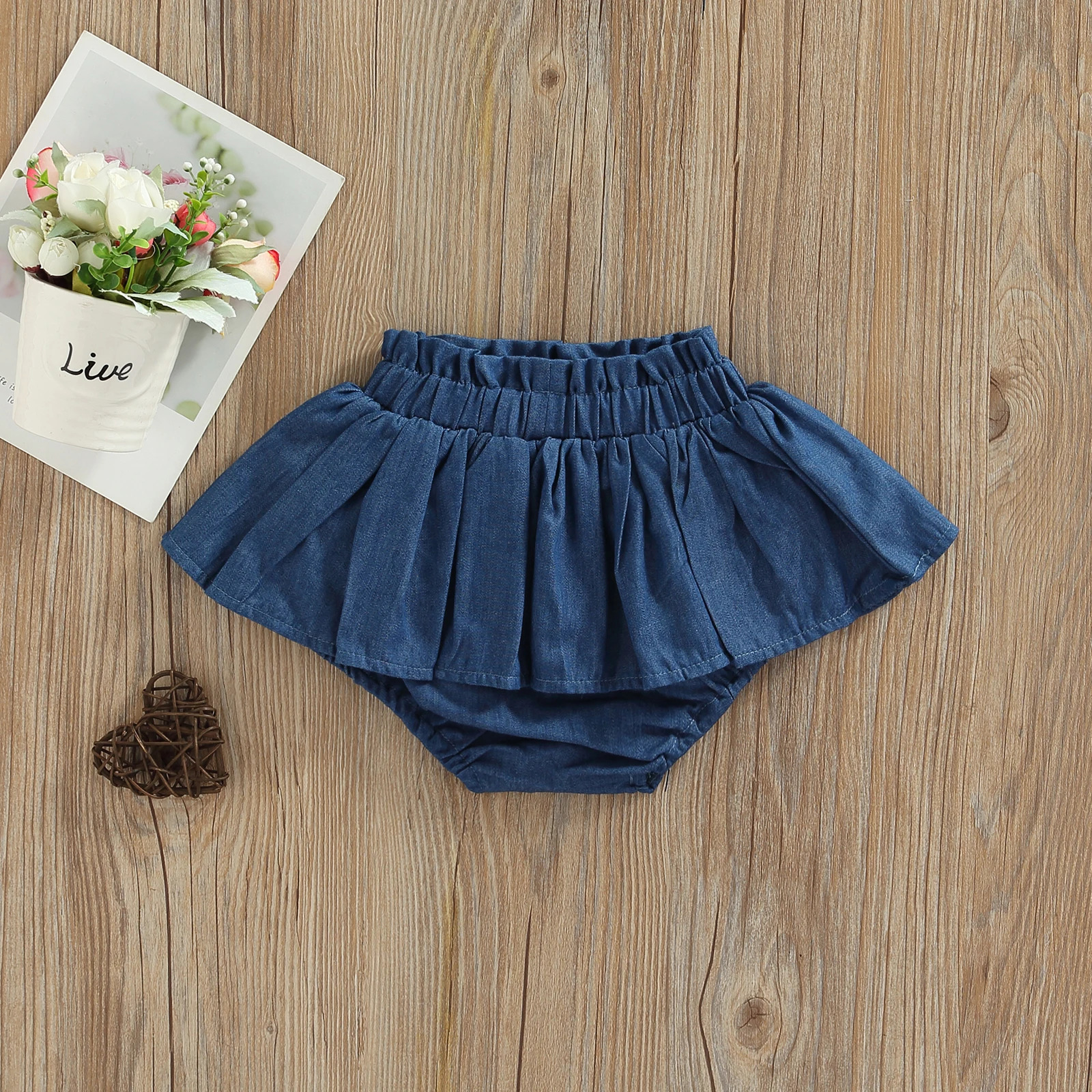 Pudcoco Infant Baby Kids Girls Denim Shorts Elastic Waist Pleated Solid Summer Skorts for Casual Daily 04T 260311