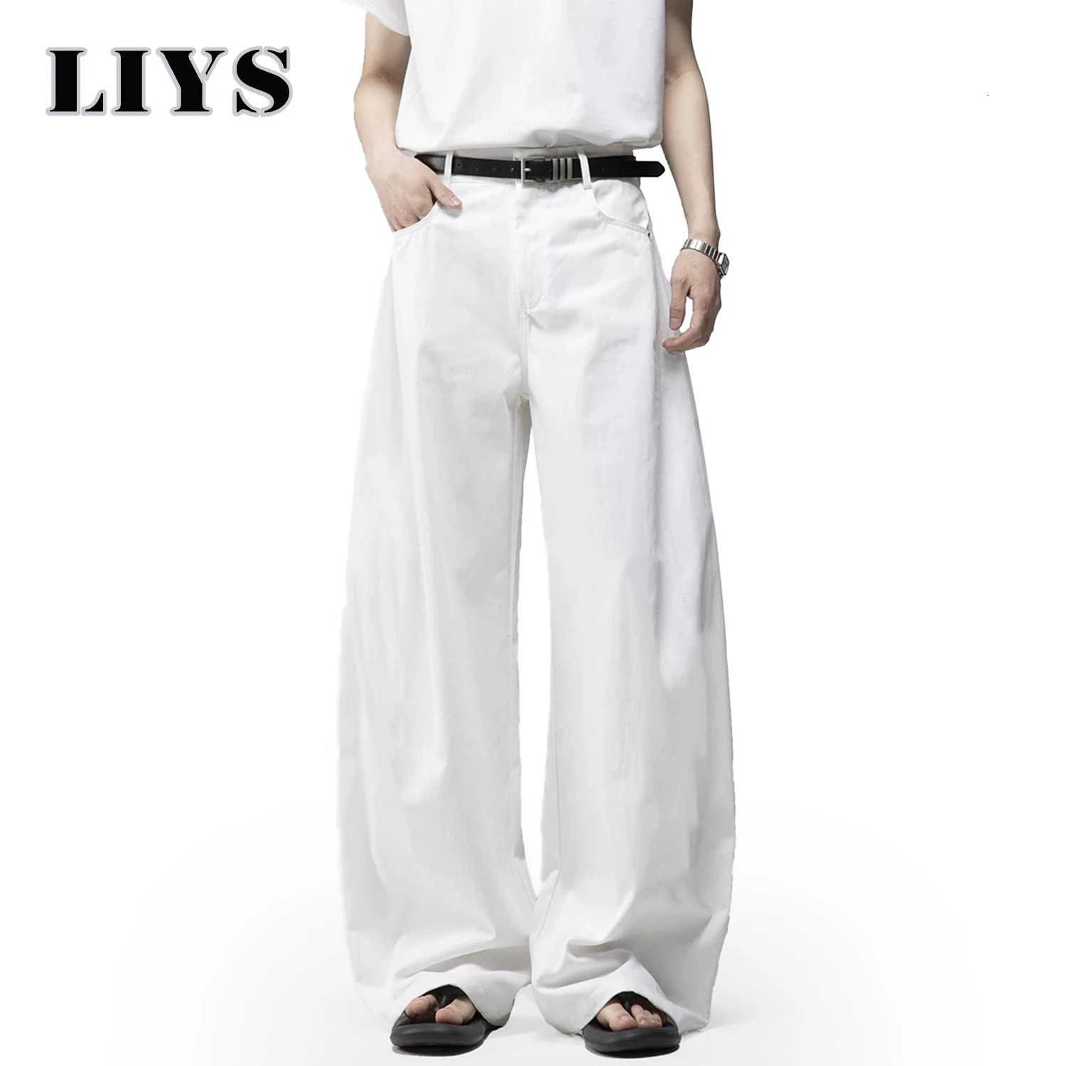 Mens White Baggy Machete Wide-Leg Jeans Daily Casual Denim Pants Solid Business Ladies Balloon Pants High Street Mens Clothes 260310