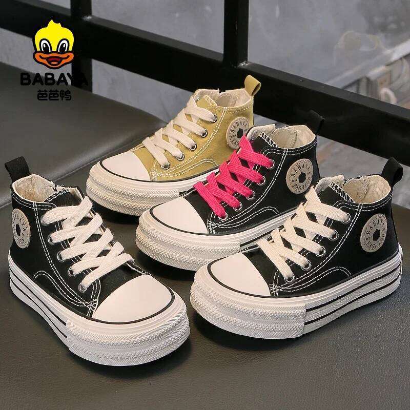 Babaya 2025 Autumn New High Top Children's Canvas Girls Boys Breathable Cloth Shoes Kids Sneaker Spring Lacing H260312