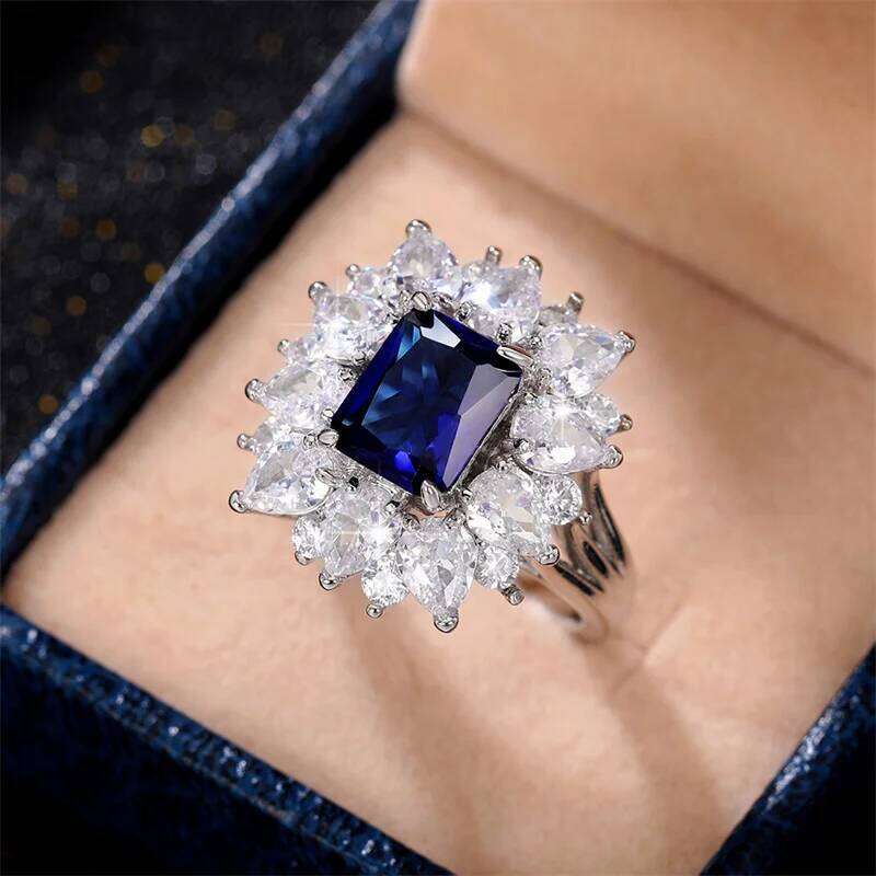 Huitan Sparkling Blue/White Cubic Zirconia for Women Wedding Engagement Party Noble Female Rings Anniversary Gift Jewelry H260312