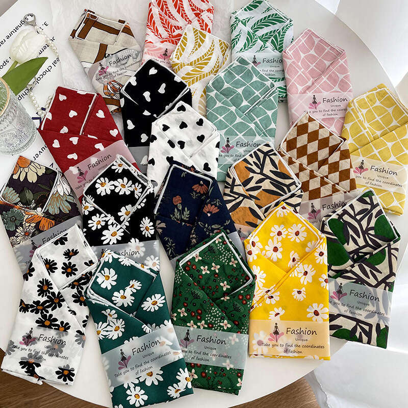 Cotton Linen Square For Women Spring Summer New Korean Style Fresh Floral Elegant Protection Small Neck Hair Band Headscarf Silk Scarf Liuyuemoshang