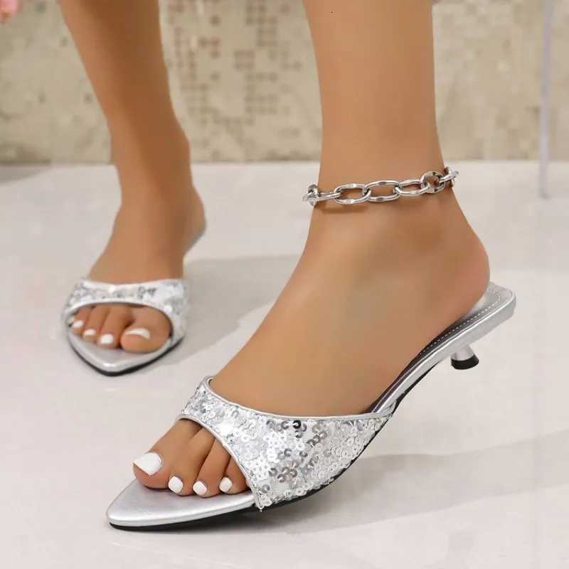 Bling Women Pointed Toe Slippers Sexy High Heels Sandals Shoes 2026 Summer Party Open Toe Shoes Woman Elegant Pumps K260312